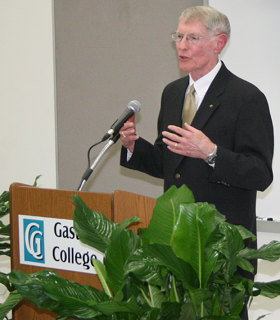 Man gives a speech at college